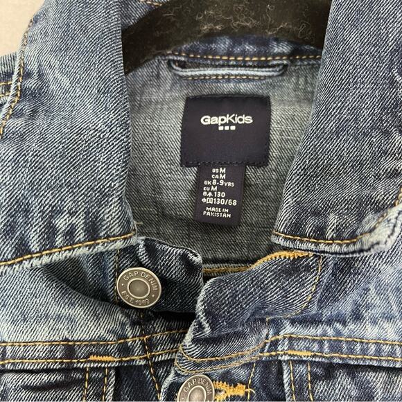 Gap Jacket Kids Medium Blue Denim Jean Front Pocket Button Up - Picture 7 of 10